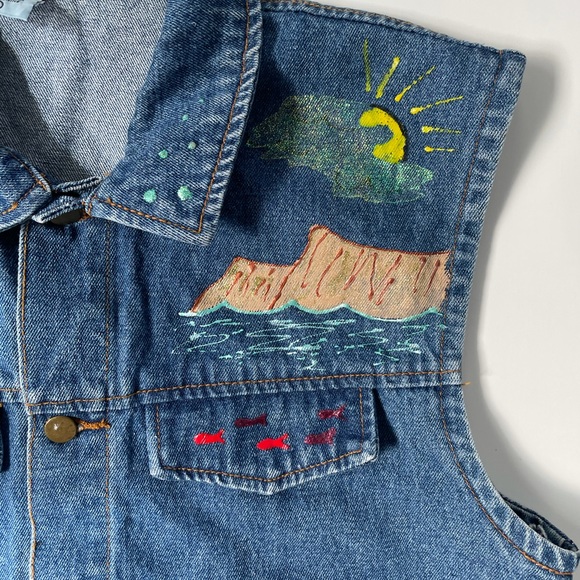 Vintage Hand Painted 90’s Denim Vest Size 10 - Picture 5 of 8